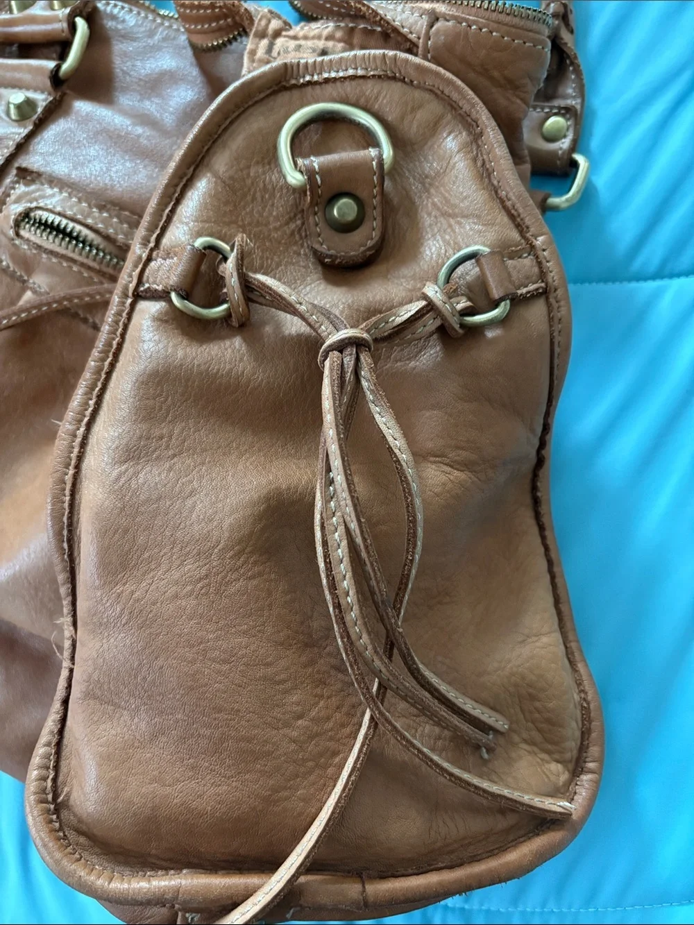 LUsher Tan Braided-Handle Italian Leather Shoulder Bag with Fringe w/Dust bag